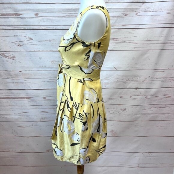 Moschino Painted Floral Silk Faux Wrap Surplice Dress - Picture 6 of 10